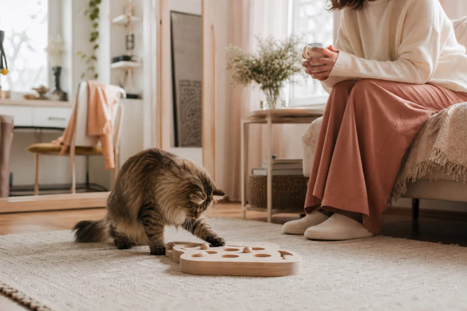 Игрушка-головоломка с кормом на полу